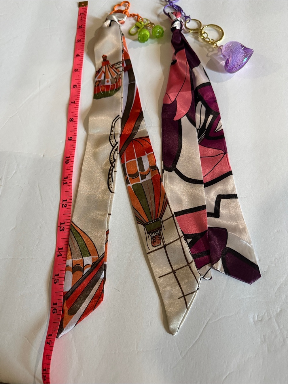 Silky Hot Air Balloon & Floral Scarf Keychain - Pink, Purple, Orange